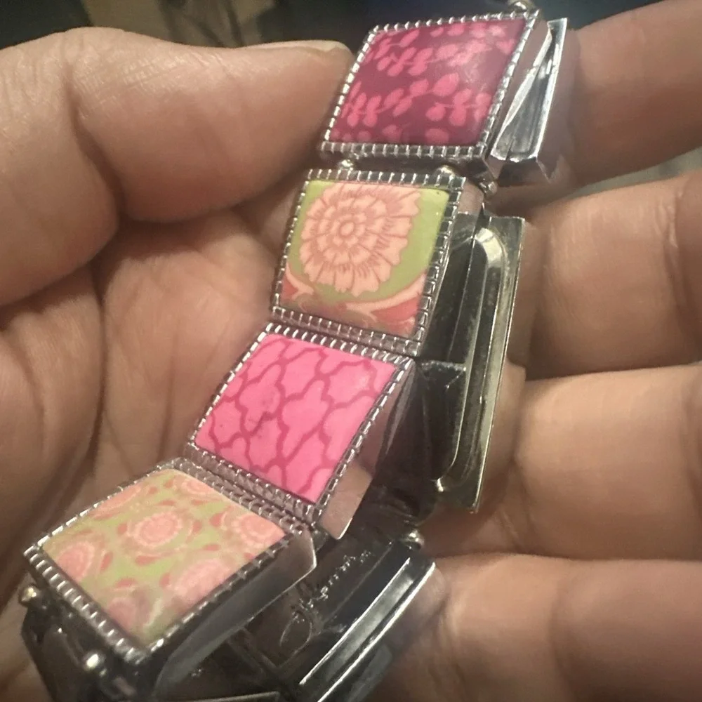Working Jilzarah Blossom Ladies Watch Polymer Clay Inlays Stretch Band Artisan